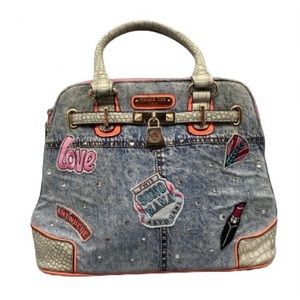 Nicole Lee Denim Y2K Aesthetic Bag w Patches & Rhinestones